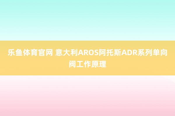 乐鱼体育官网 意大利AROS阿托斯ADR系列单向阀工作原理