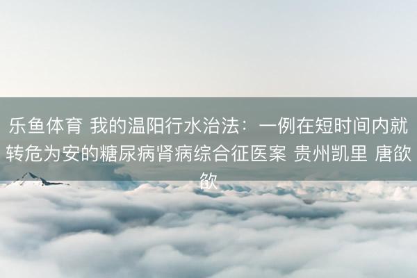 乐鱼体育 我的温阳行水治法:一例在短时间内就转危为安的糖尿病肾病综合征医案 贵州凯里 唐欿